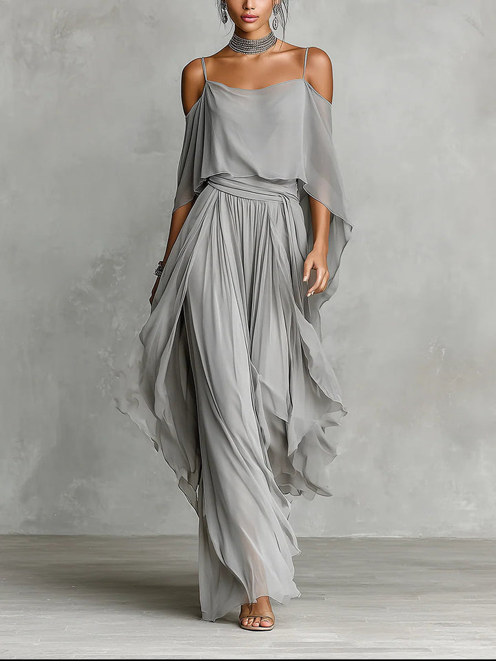 Seraphine™ | Draped Off-Shoulder Chiffon Set
