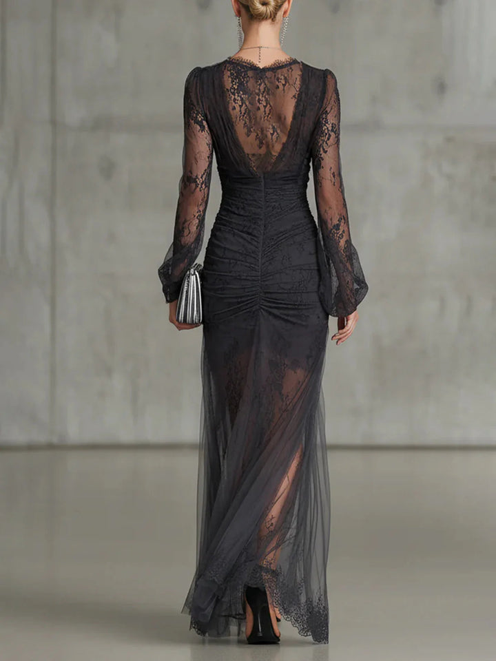 Sophia | Elegant Lace Ruffle Maxi Dress