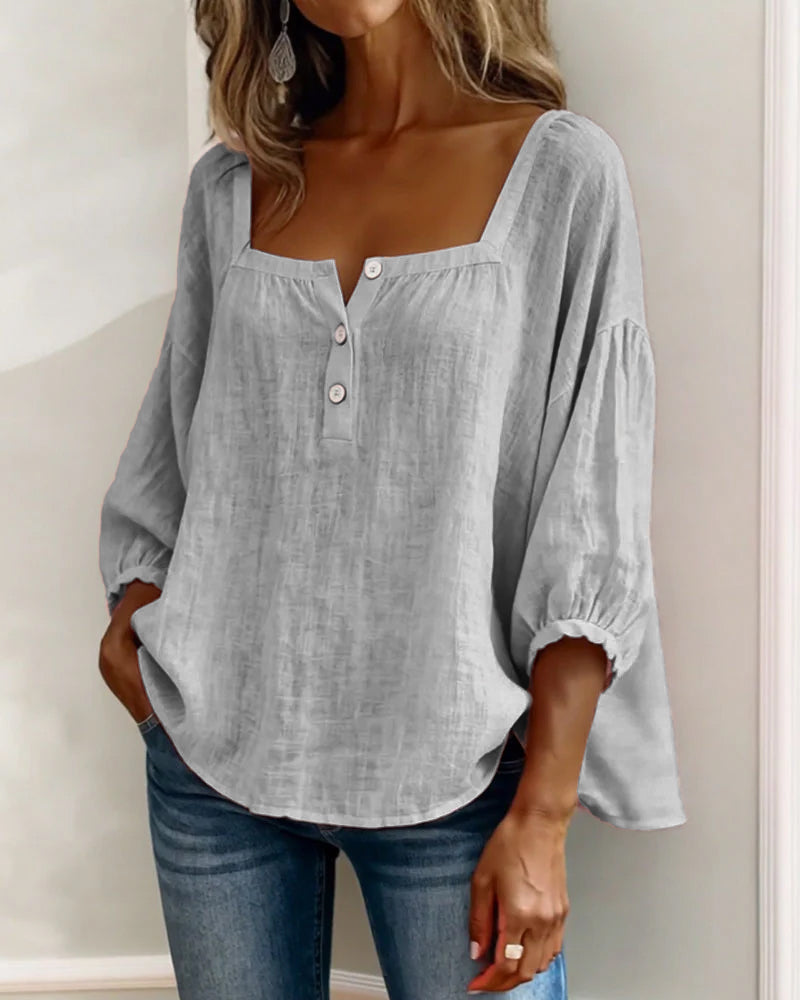 Square Neck Lantern Sleeve Shirt