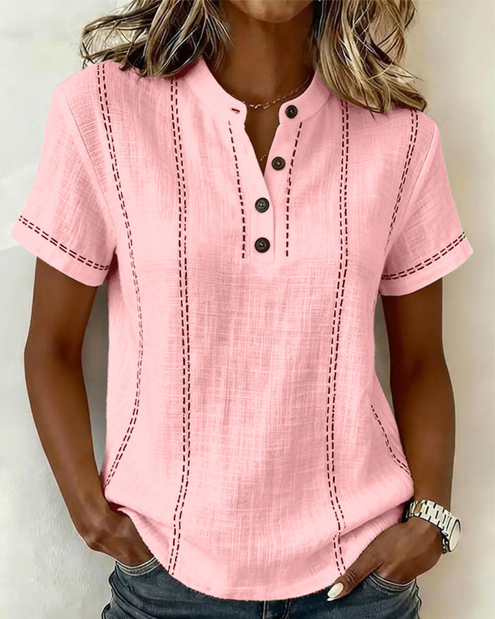 Casual Button V-Neck T-Shirt