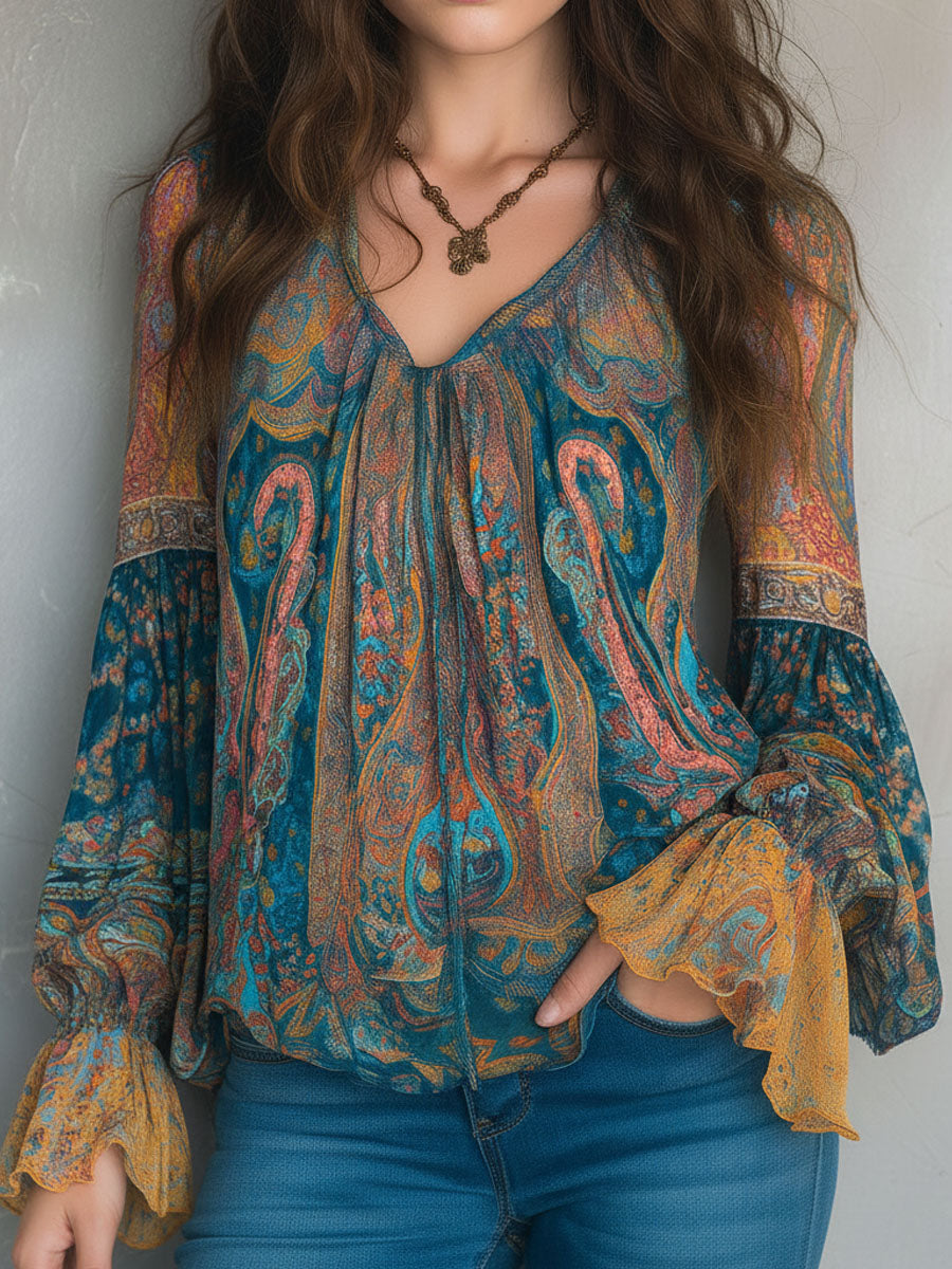 Sara™ | Bohemian Paisley Chiffon Blouse
