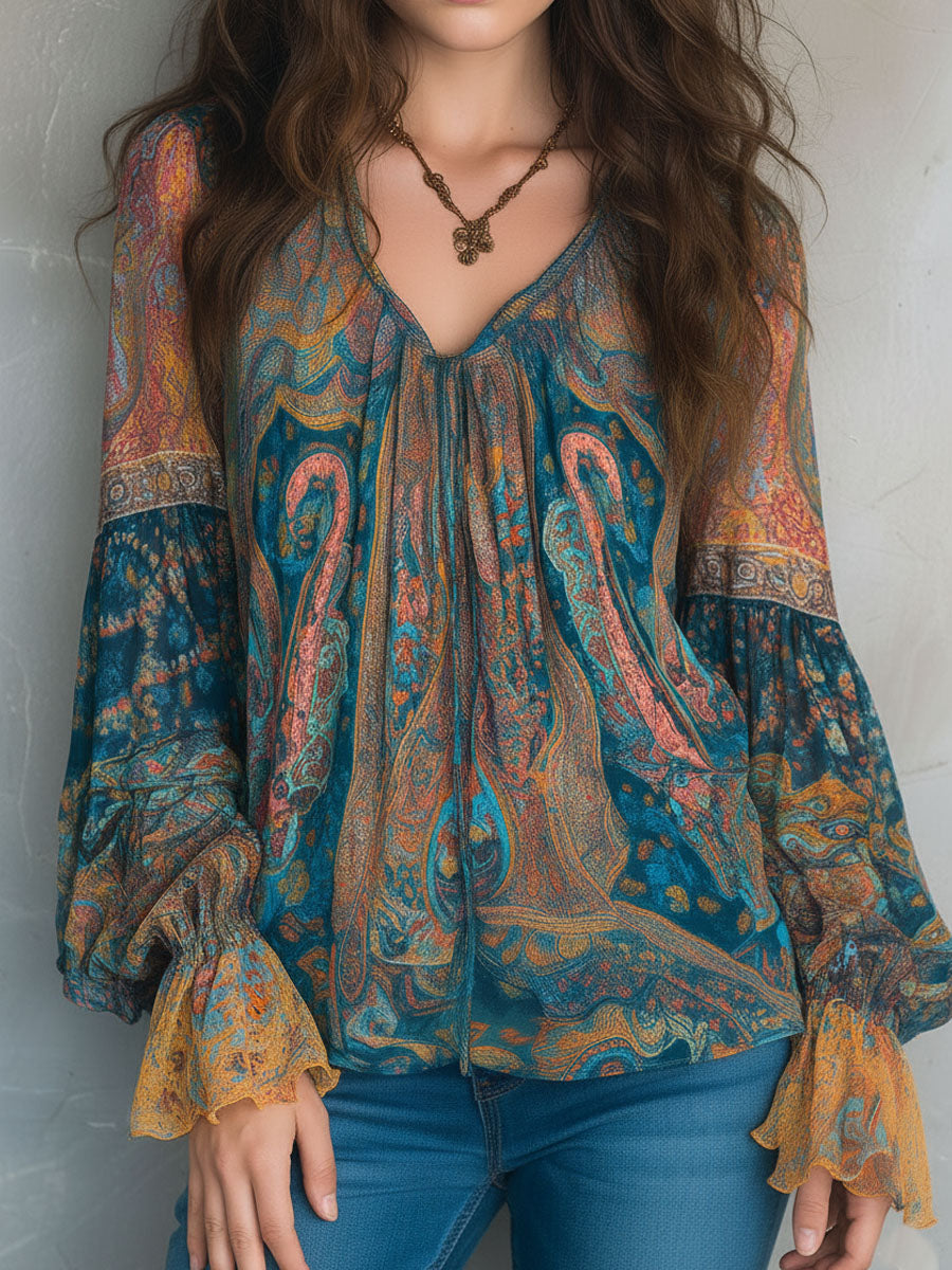 Sara™ | Bohemian Paisley Chiffon Blouse