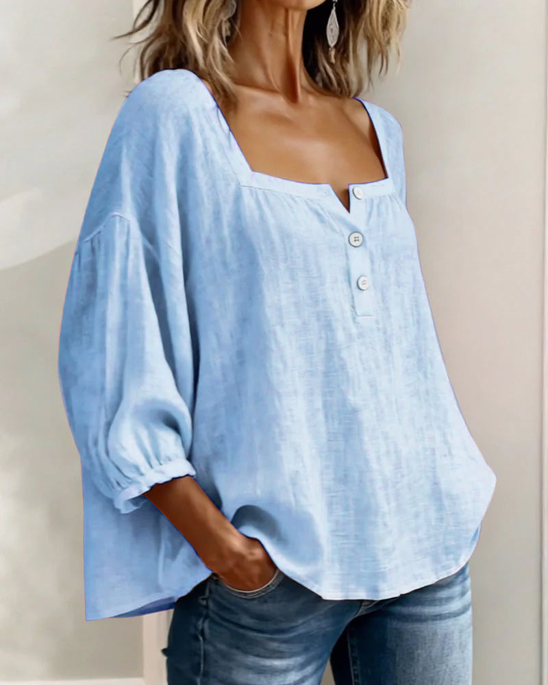 Square Neck Lantern Sleeve Shirt