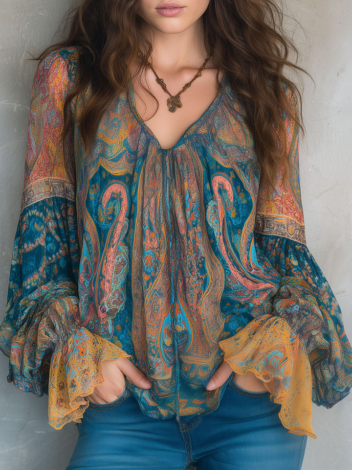 Sara™ | Bohemian Paisley Chiffon Blouse