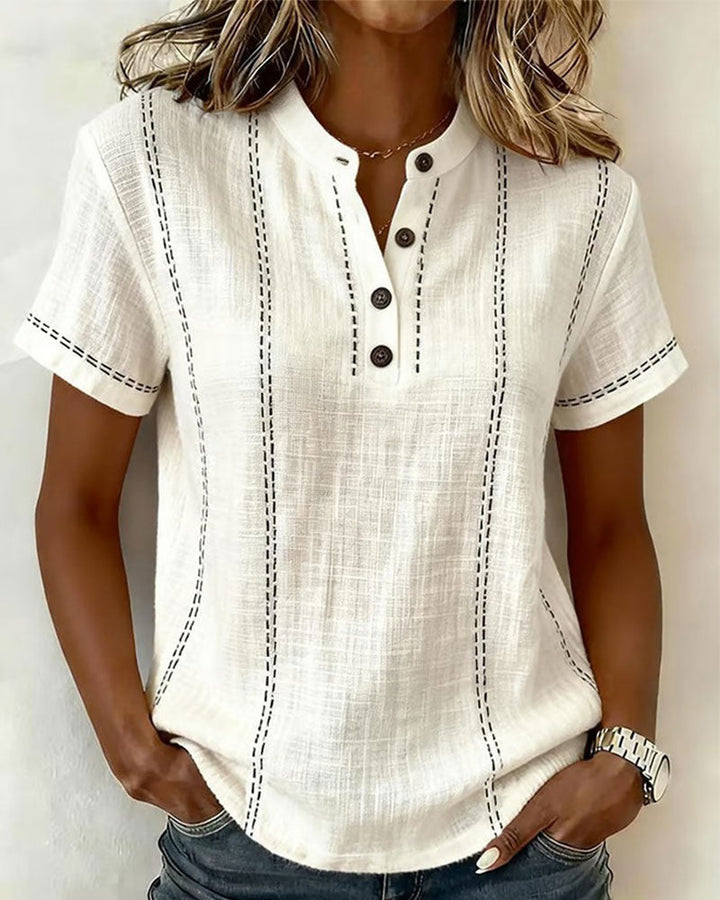 Casual Button V-Neck T-Shirt