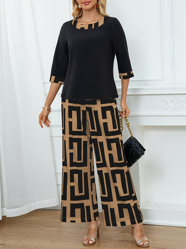 Maeve™ — patchwork top + geometric wide-leg