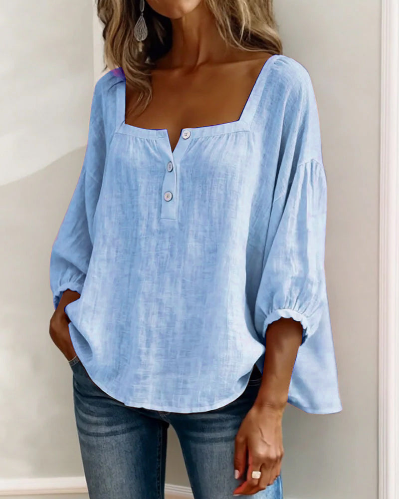 Square Neck Lantern Sleeve Shirt