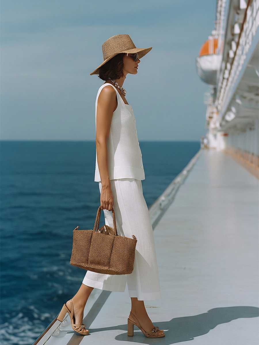 Maya™ | Linen Square-Neck Top & Capri Pants Set