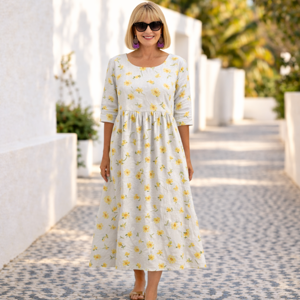 Susie | Floral Summer Dress with half sleeve and round neck