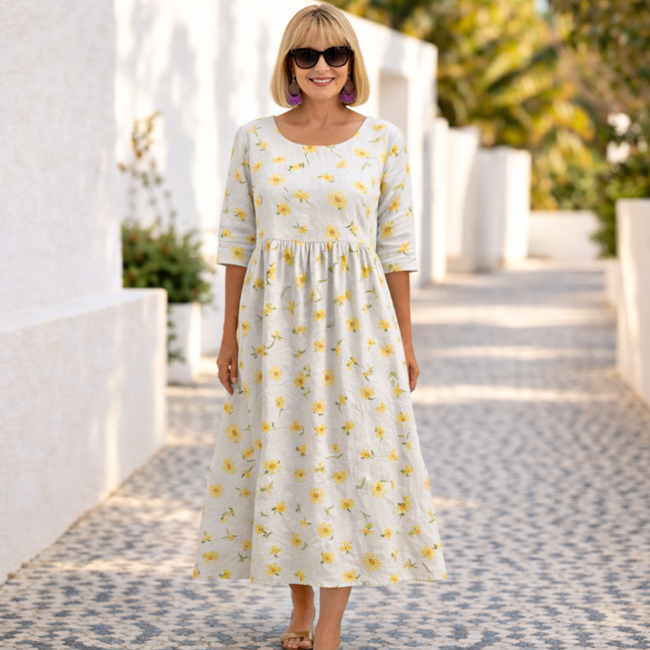 Susie | Floral Summer Dress with half sleeve and round neck