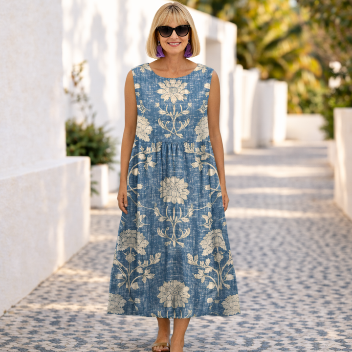 Katie | Midi floral Dress in round neck