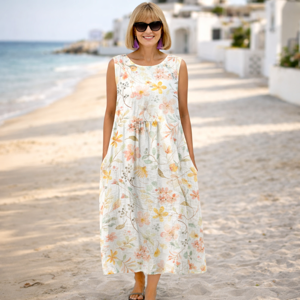 Katie | Midi floral Dress in round neck