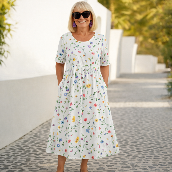 Robina | Floral Midi round neck Dress