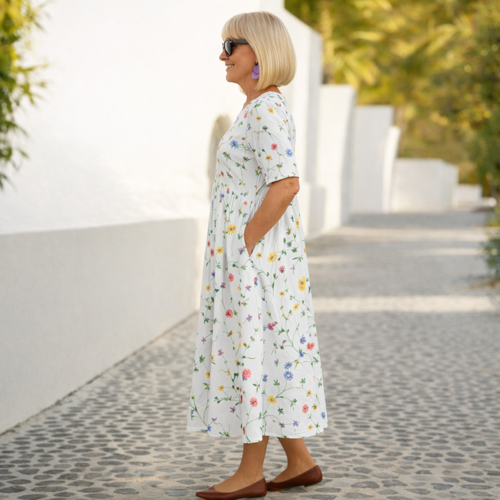Robina | Floral Midi round neck Dress