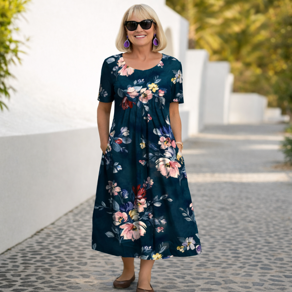 Robina | Floral Midi round neck Dress