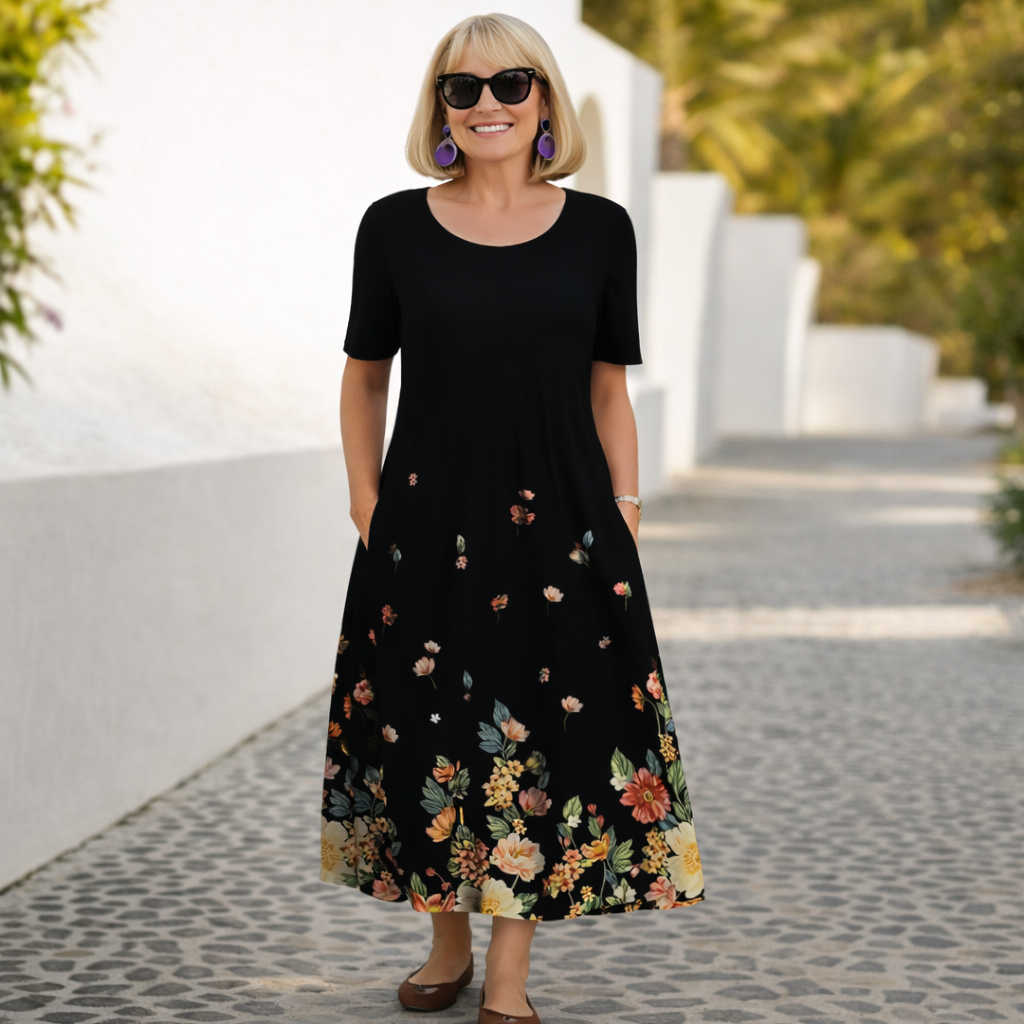 Robina | Floral Midi round neck Dress