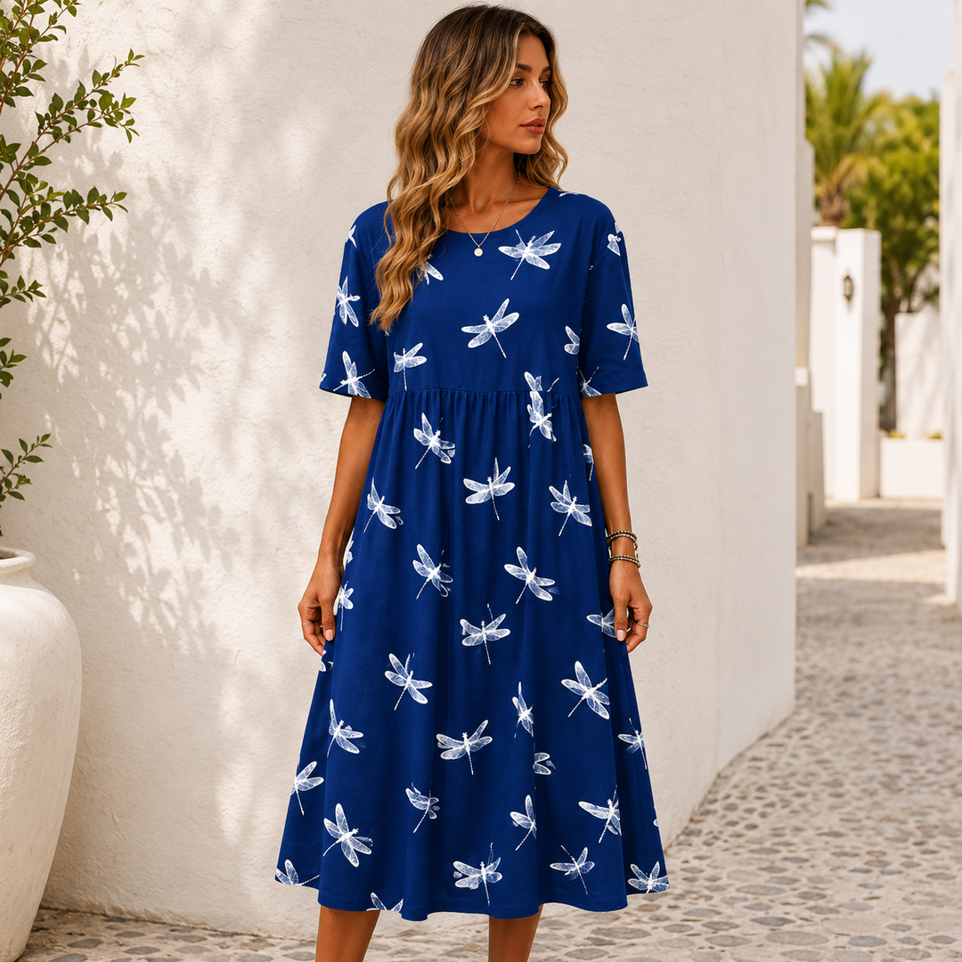 Cassandra | elegant dragonfly tummy -coverage midi dress