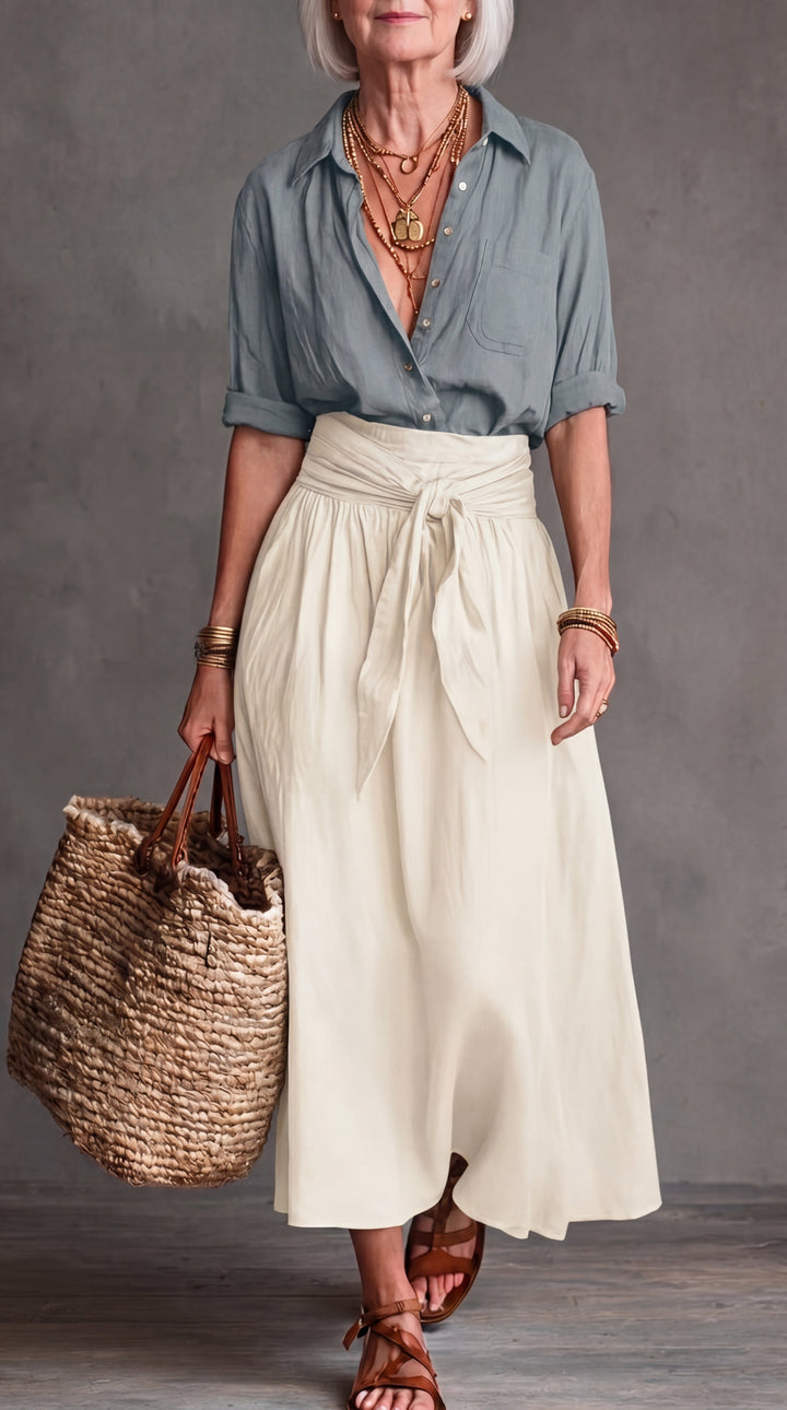 Vera™ |  Blouse &  Midi Skirt Set with Belt