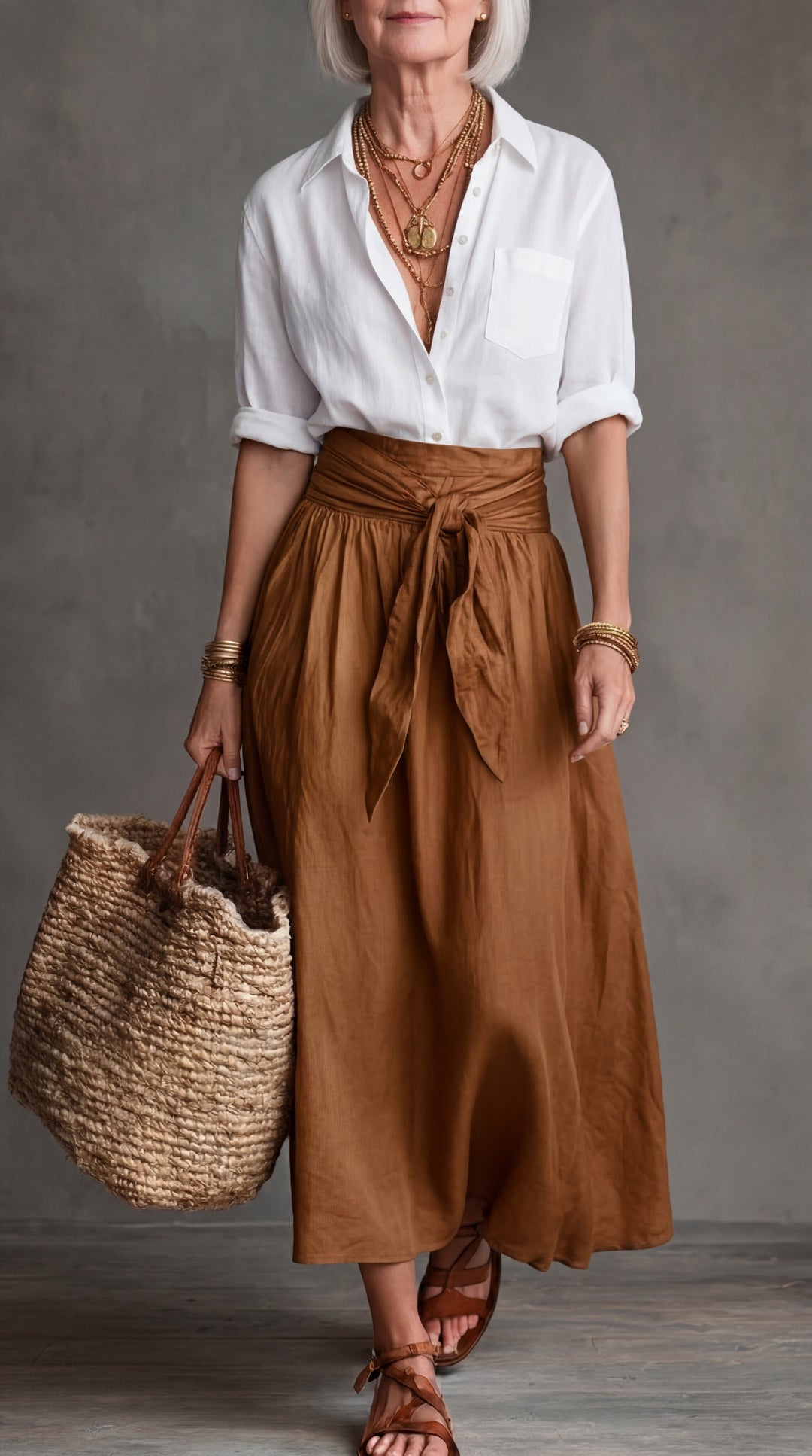 Vera™ |  Blouse &  Midi Skirt Set with Belt