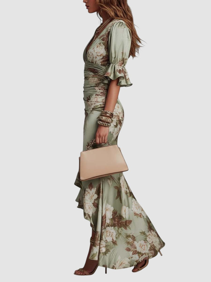 VALENTINA | FLORAL SATIN MIDI DRESS