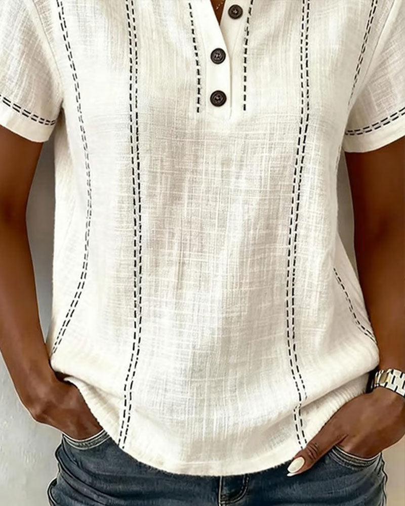 Casual Button V-Neck T-Shirt