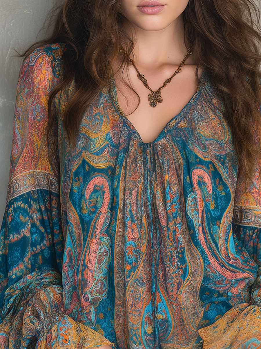 Sara™ | Bohemian Paisley Chiffon Blouse