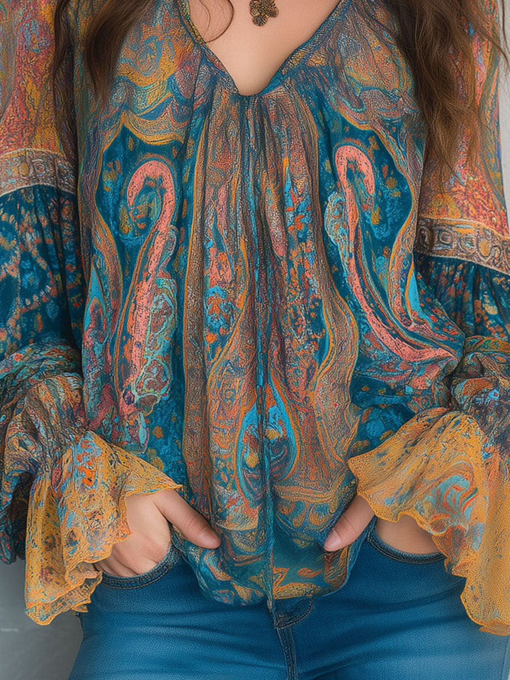 Sara™ | Bohemian Paisley Chiffon Blouse