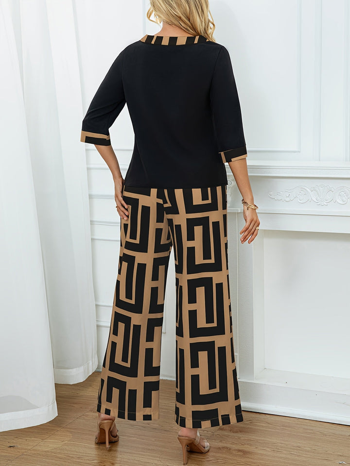 Maeve™ — patchwork top + geometric wide-leg