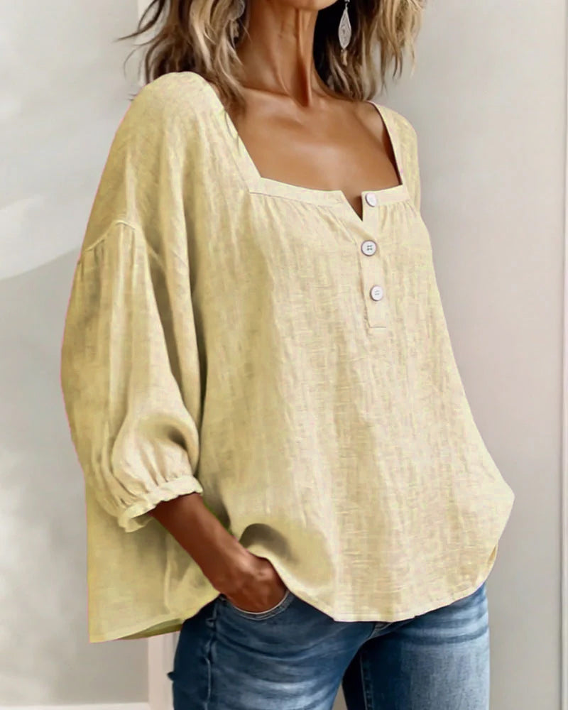Square Neck Lantern Sleeve Shirt