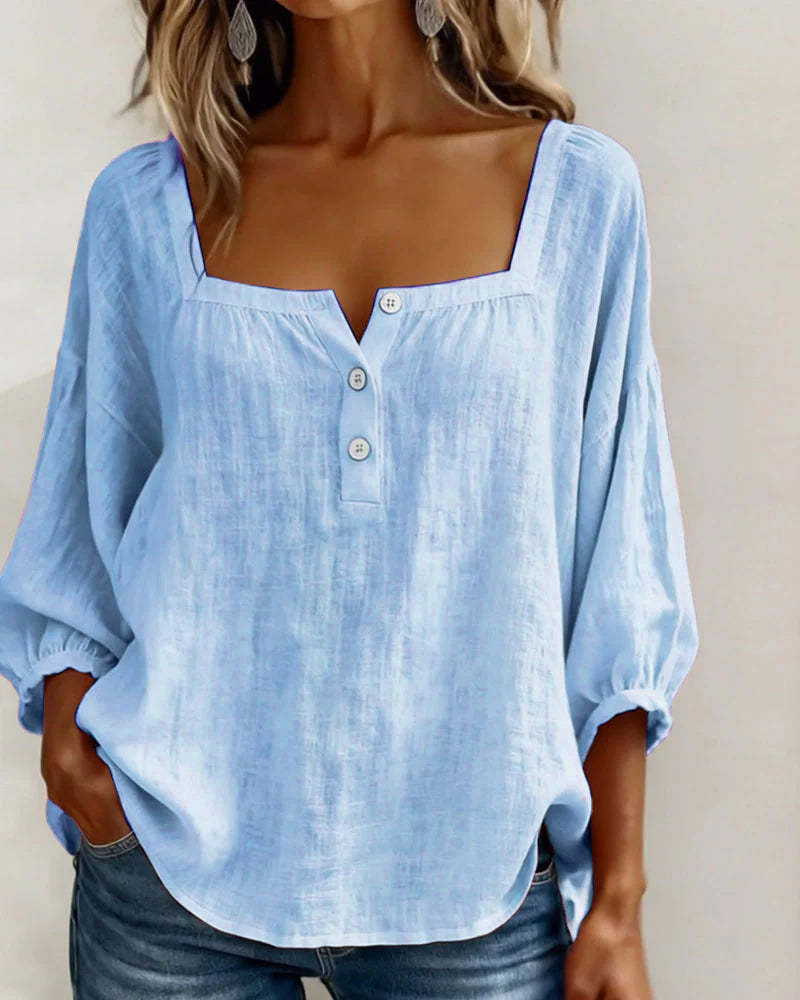 Square Neck Lantern Sleeve Shirt