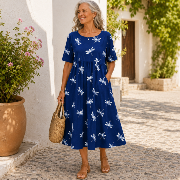 Cassandra | elegant dragonfly tummy -coverage midi dress