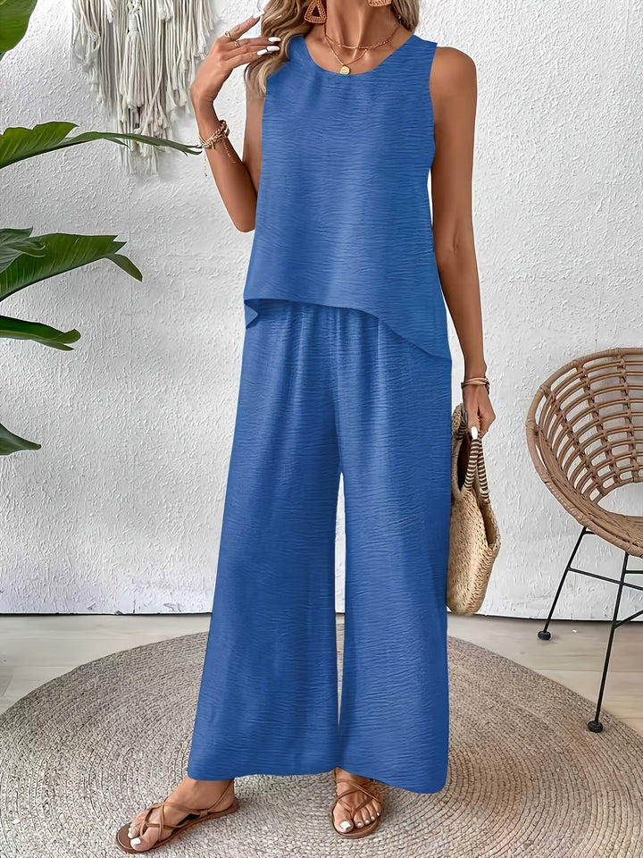 Sandy™ | Sleeveless Crochet Top & Wide-Leg Pants Set