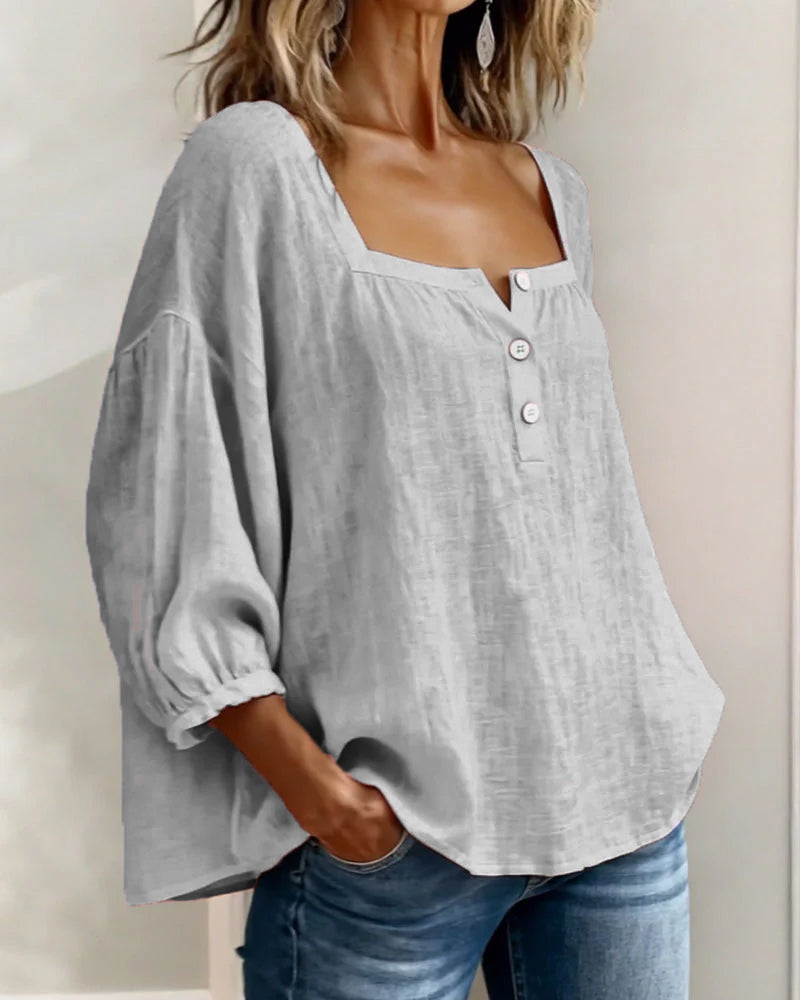 Square Neck Lantern Sleeve Shirt