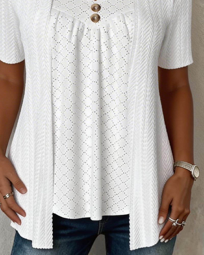 Faux Layered Square Collar Cutout Patchwork Shirt