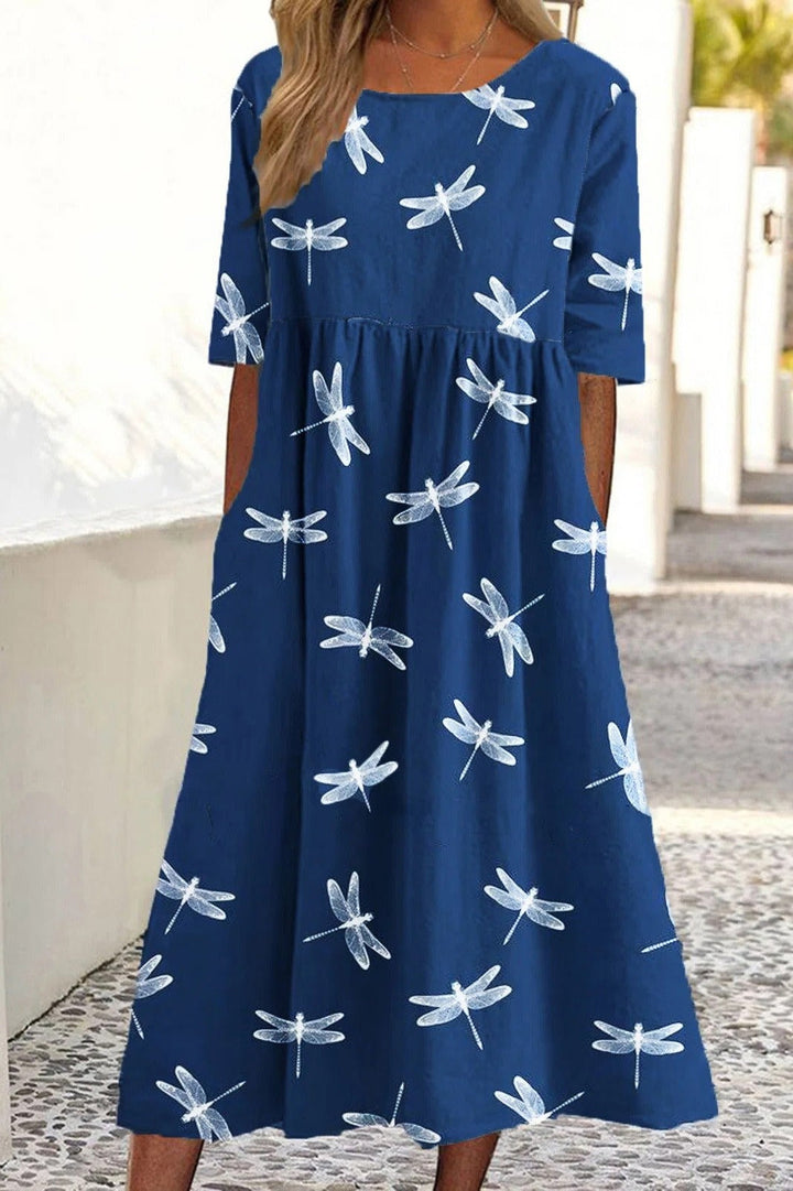 Cassandra | elegant dragonfly tummy -coverage midi dress