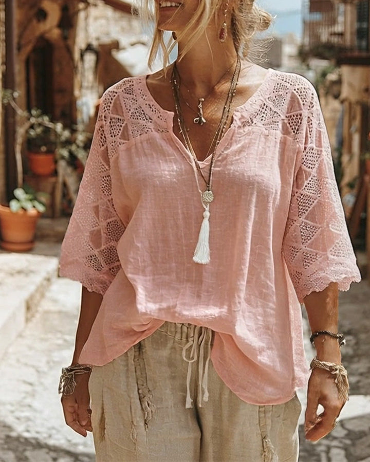 V-Neck Blouse with Lace Detail