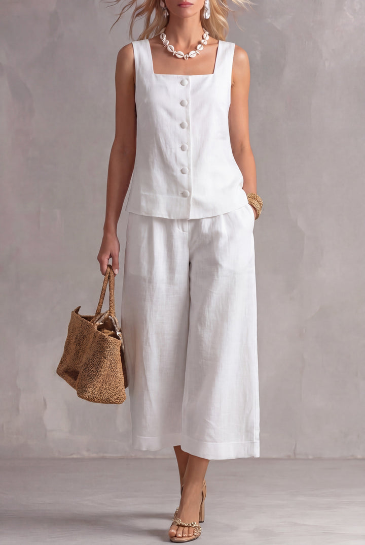 Maya™ | Linen Square-Neck Top & Capri Pants Set